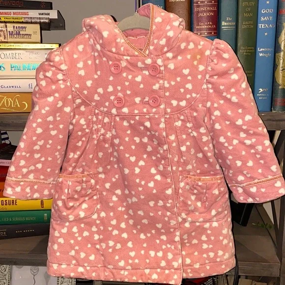 Monsoon rose pink with white hearts winter coat kids 12-18 months youth jacket
